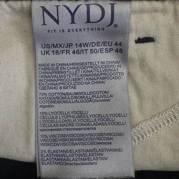 NYDJ Button Fly Jeans Size 14W Black Wide Leg Lift Tuck Tech Raw Hem Preppy EUC - Picture 8 of 10
